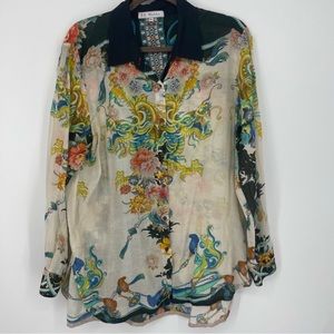 Johnny Was 3J Workshop floral cotton silk button down shirt